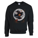 Black sweatshirt with a witch design on a white background