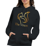 Black hoodie with 'The Vixen' logo on a white background