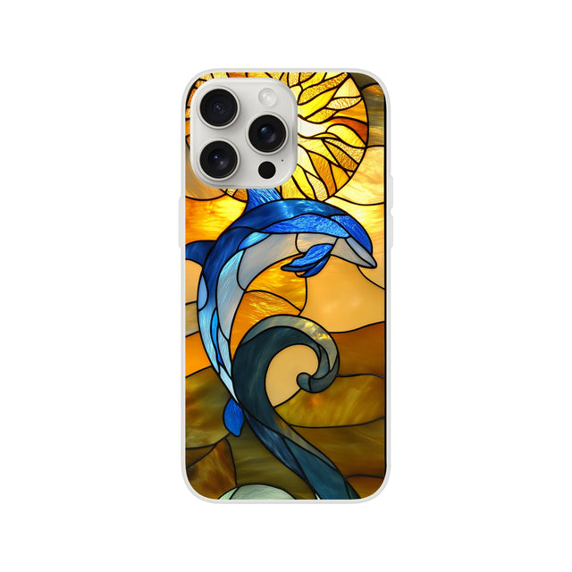 Flexi Case for iPhone - Stained Glass Dolphin Design