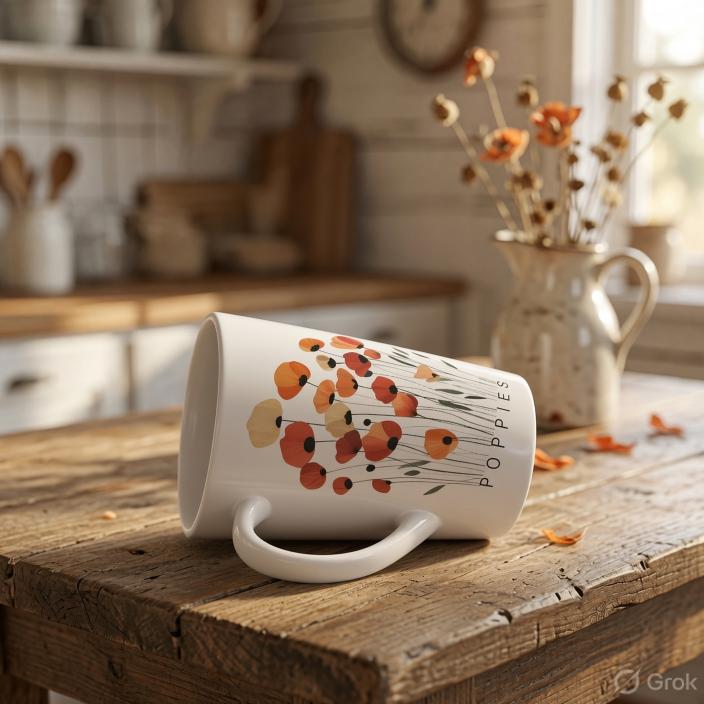 Poppies Minimalist Floral Latte Mug