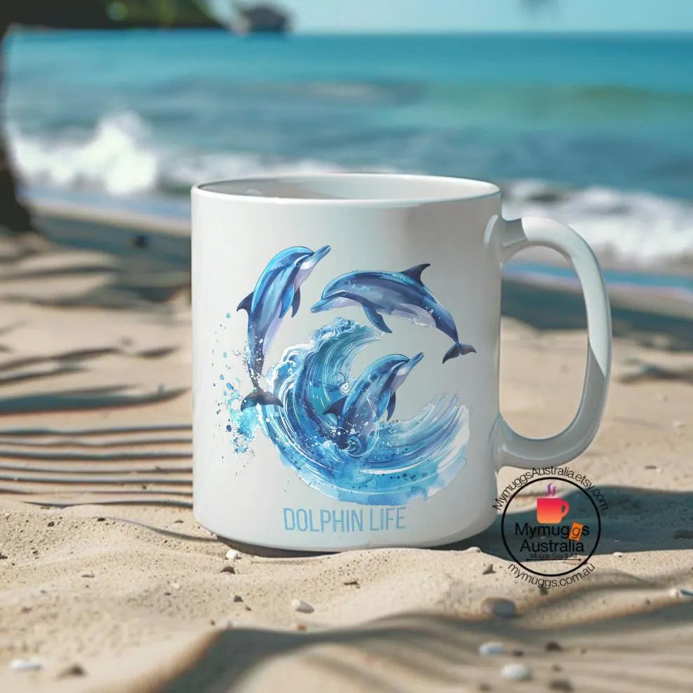 Ocean Life Dolphin Trio Coffee Mug 11oz - Marine Animal Lovers Gift