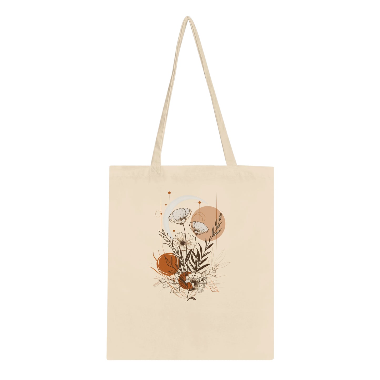 Floral Moon Reusable Cotton Tote Bag – Eco-Friendly Long Handle Bag