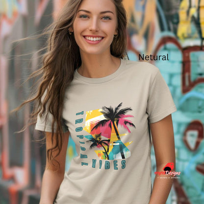 Tropical Vibes T-shirt Tropical Vibes Geometric Holiday T-Shirt, Vibrant Colors, Beach Style Tee, Summer Vacation Gift