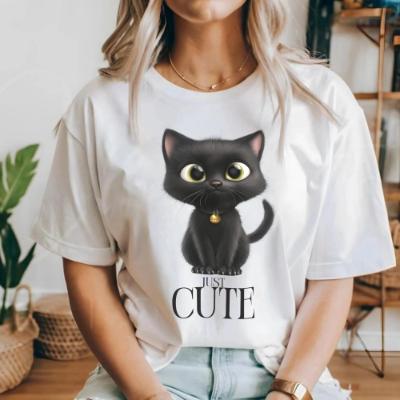 "Black cat t-shirt on model lifestyle shot"