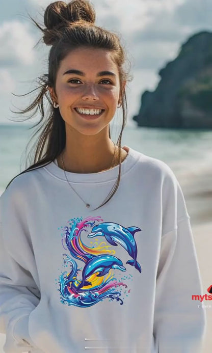 Dolphins SweatShirt, Vintage Dolphin Graphic Shirt, Ocean Lover Gift, 80s Inspired Dolphin Shirt, Beachwear Sweatshirts,