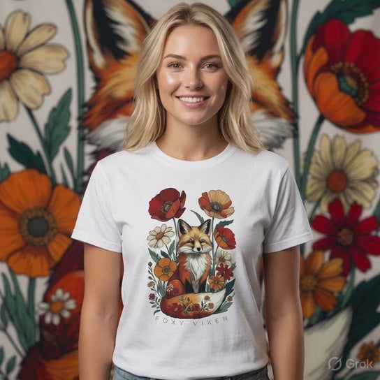 Foxy Vixen T-Shirt – Floral Fox Graphic Tee for Women