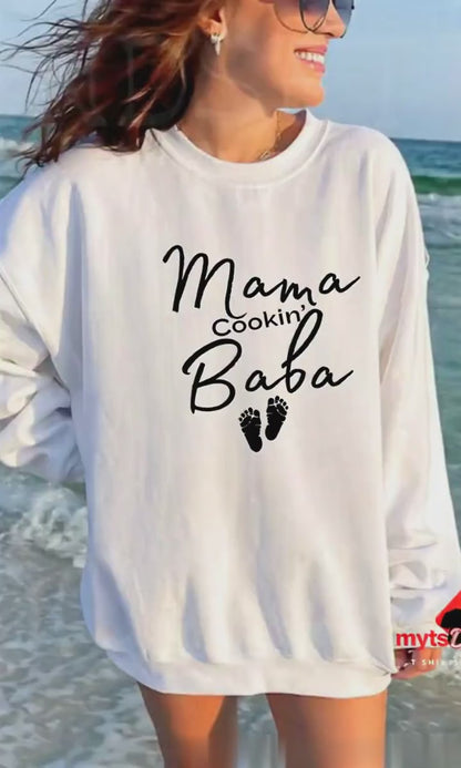 Mama Cookin’ Baba Sweatshirt – Cute Maternity Announcement Pullover | MytsDesigns