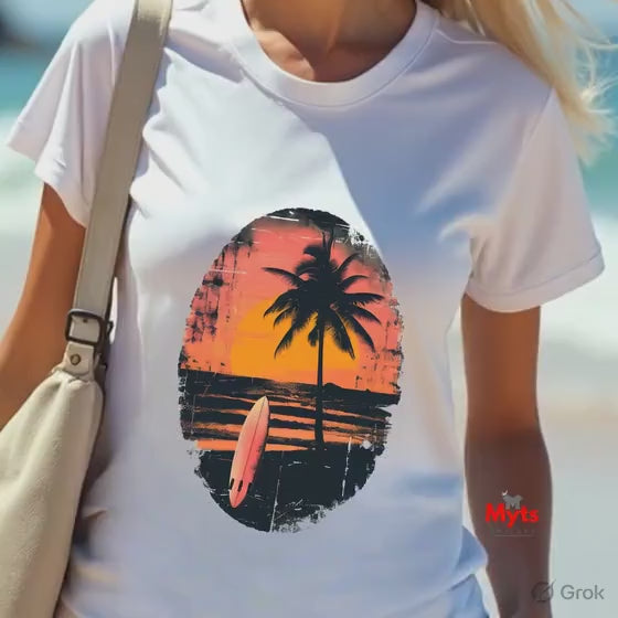 Retro Sunset Surf T-Shirt | Vintage Palm Tree Beach Tee | Mytsdesigns