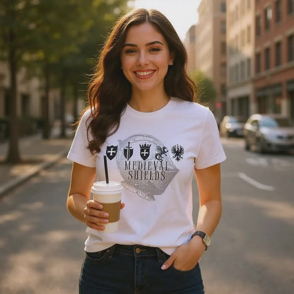 Medieval Shields T-Shirt | Historic Knight Graphic Tee | Fantasy Gaming Apparel