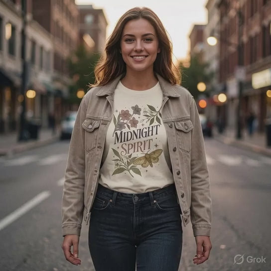 Midnight Spirit T-Shirt – Botanical Moth & Floral Graphic Tee