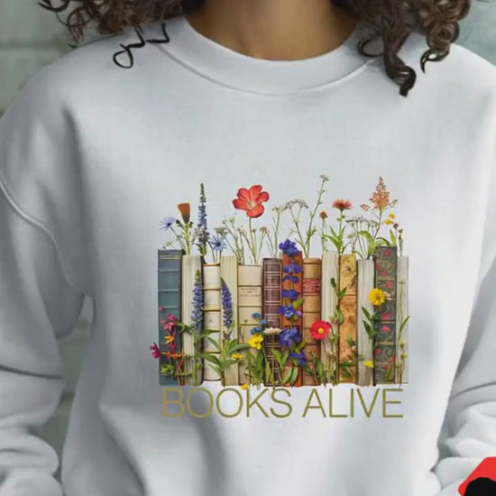 A young girl walking wearing a white floral sweatshirt