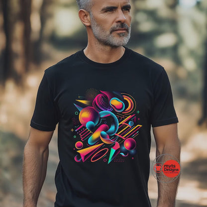Dancing Shapes Geometric Abstract T-Shirt – Bold & Colorful Artistic Tee | MytsDesigns