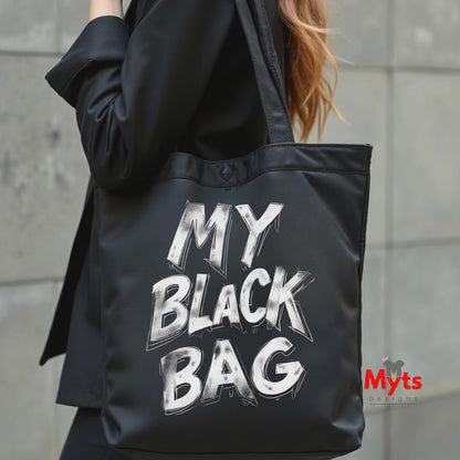 Classic Black Cotton Tote Bag with Long Handles | Eco-Friendly | Mytsdesigns
