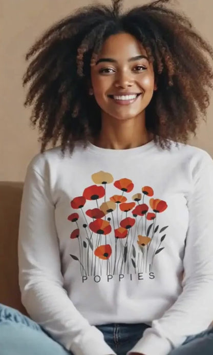 Poppies Floral Sweatshirt – Minimalist Wildflower Graphic Sweater