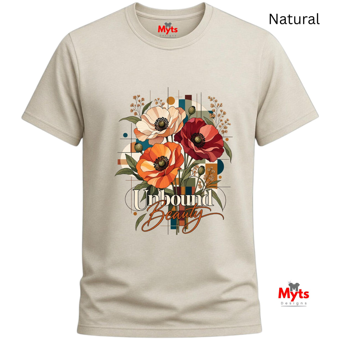 Unbound Beauty floral graphic Gildan 64000 T-shirt in Natural
