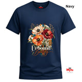 Unbound Beauty floral graphic Gildan 64000 T-shirt in Navy