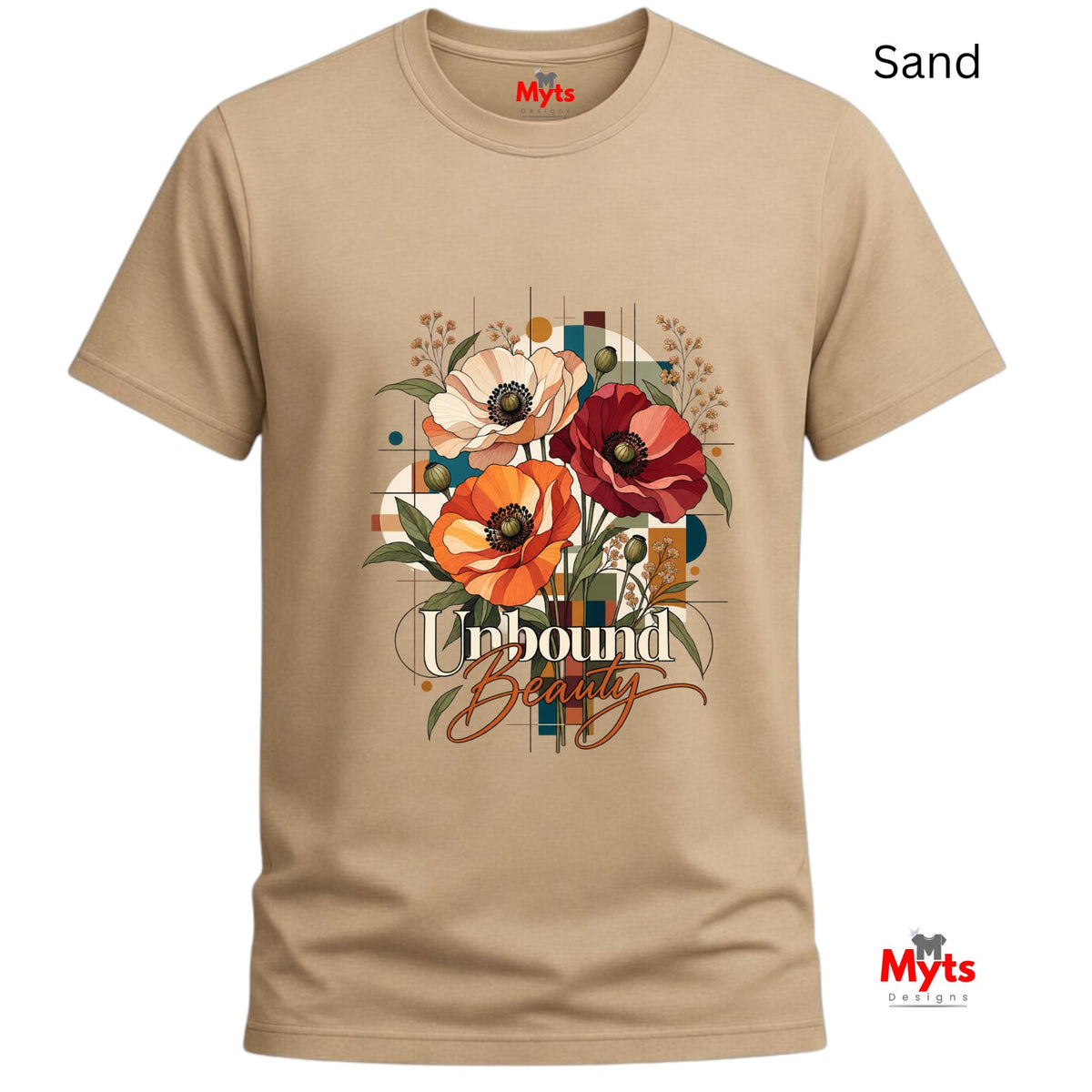 Unbound Beauty floral graphic Gildan 64000 T-shirt in Sand