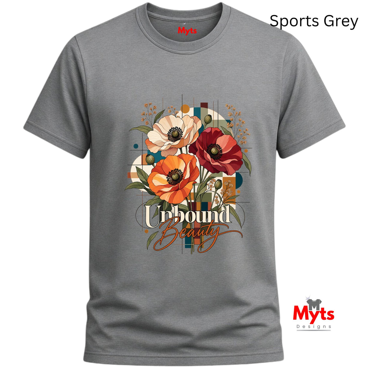 Unbound Beauty floral graphic Gildan 64000 T-shirt in Sport Grey