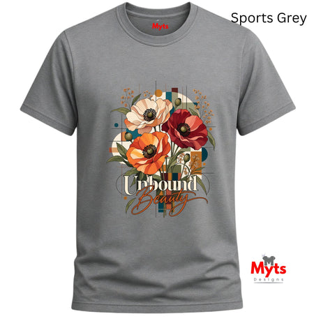 Unbound Beauty floral graphic Gildan 64000 T-shirt in Sport Grey