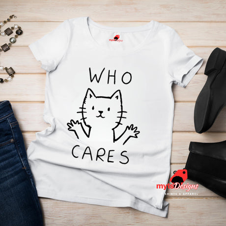 Flat lay white funny cat t-shirt