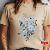 Blue Wildflower Bouquet T-Shirt | Minimalist Botanical Floral Graphic Tee