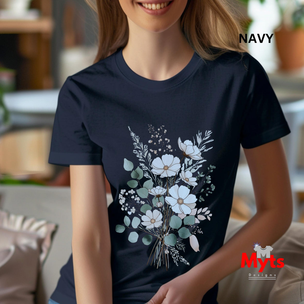 Blue Wildflower Bouquet T-Shirt | Minimalist Botanical Floral Graphic Tee