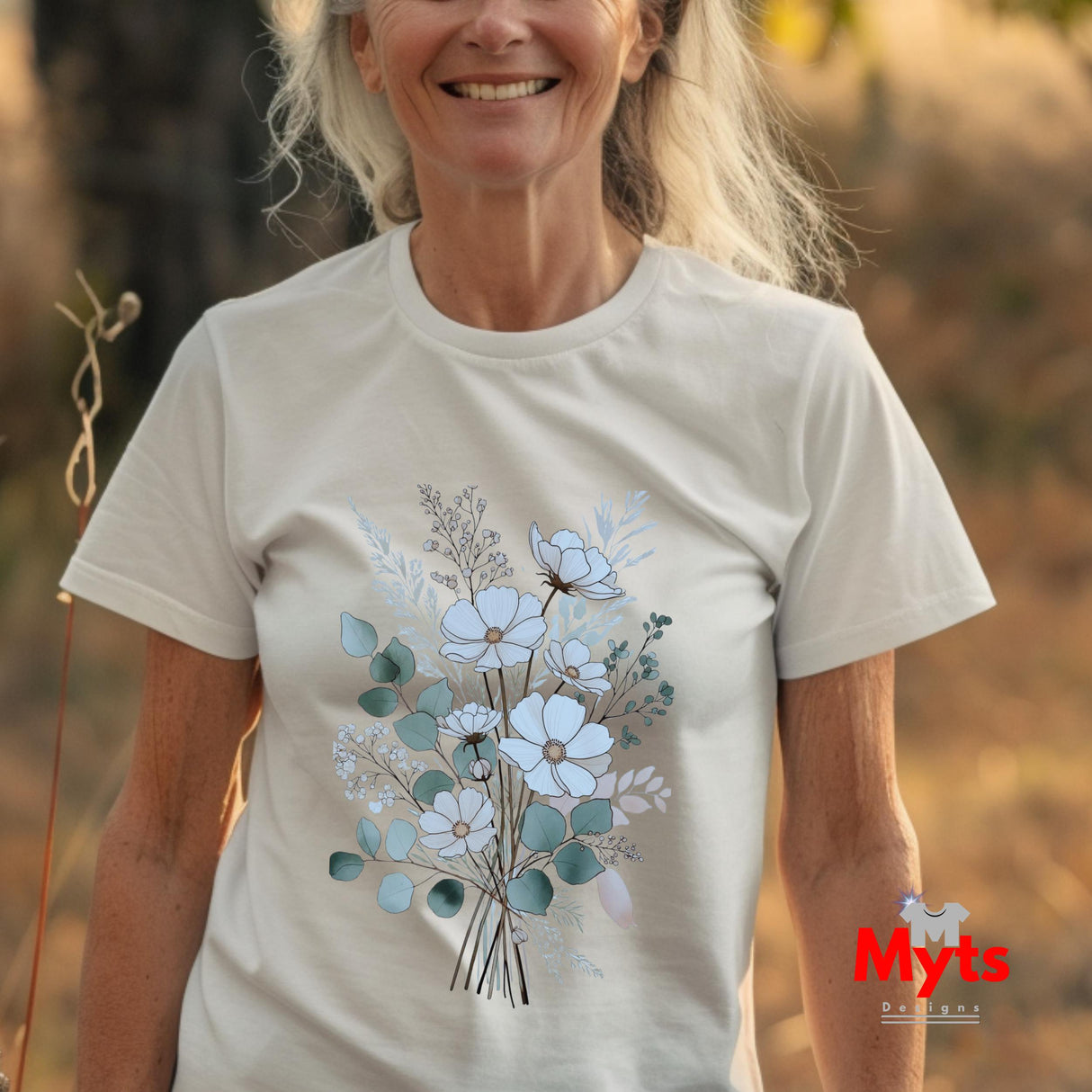 Blue Wildflower Bouquet T-Shirt | Minimalist Botanical Floral Graphic Tee