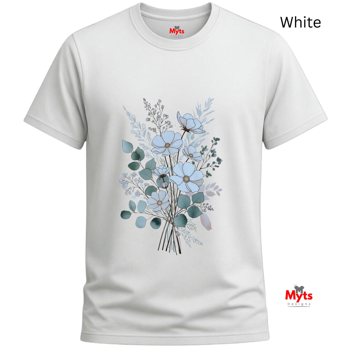 Blue Wildflower Bouquet T-Shirt | Minimalist Botanical Floral Graphic Tee
