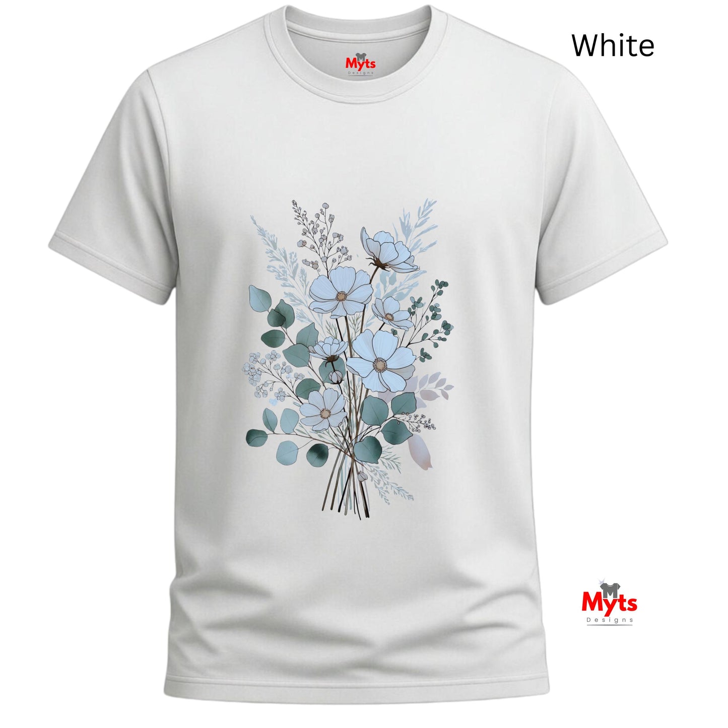 Blue Wildflower Bouquet T-Shirt | Minimalist Botanical Floral Graphic Tee