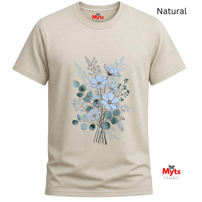 Blue Wildflower Bouquet T-Shirt | Minimalist Botanical Floral Graphic Tee